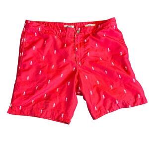 Stylish Red Pineapple Print Men's Swim Shorts